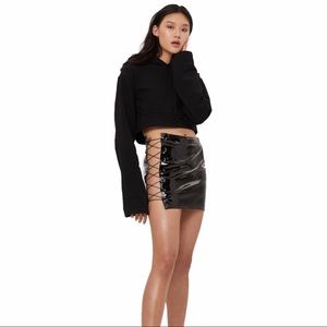 Danielle Guizio Patent Leather Lace Up Black Skirt
